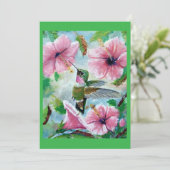 ハミングバード&ハイビスカス空白のグリーティングカード 招待状 (スタンド正面)