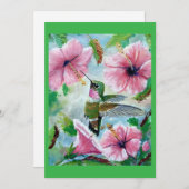 ハミングバード&ハイビスカス空白のグリーティングカード 招待状 (正面/裏面)