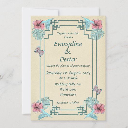 ハミングバード&ハイビスカス – 結婚式招待状 招待状 (正面)