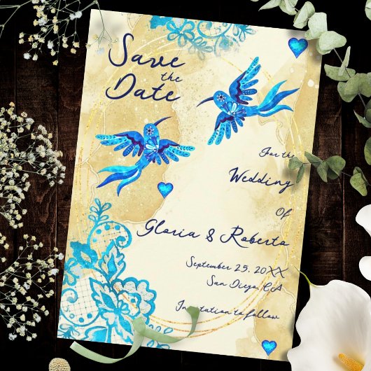 ハミングバード バロック ゴールド エレガンス メキシカン ウェディング セーブザデート