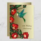 ハミングバード ヒビスカス ゴールド 50周年結婚記念日 招待状 (正面/裏面)