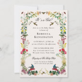 ハミングバード フローラル ヴィンテージ ベイビー シャワー 招待状 (正面)