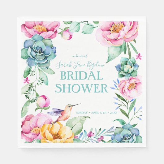 ハミングバード ボーホー ブライダルシャワー スタンダードランチョンナプキン (正面)