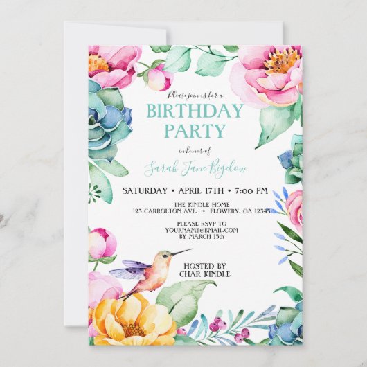 ハミングバード ボーホー ブライダルシャワー 招待状 (正面)