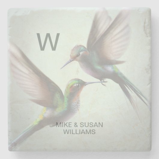 ハミングバード モノグラム 名前を追加 ストーンコースター (正面)