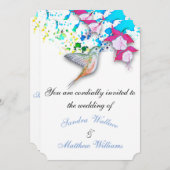 ハミングバード&明るい赤紫色エレガントウェディング招待状 招待状 (正面/裏面)