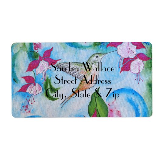 ハミングバード&明るい赤紫色結婚ズ差出人住所ラベル ラベル (正面)