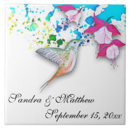 ハミングバード&明るい赤紫色結婚ズTrivet/Coaster タイル