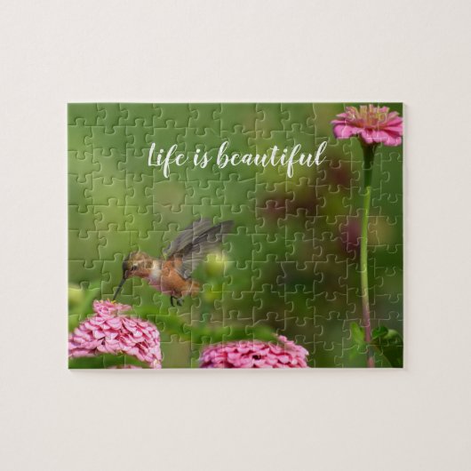 ハミングバード《植物》百日草フラワーズガーデン ジグソーパズル (横)