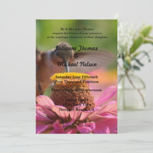 ハミングバード《植物》百日草フラワーロマン結婚ティーズ 招待状 (スタンド正面)