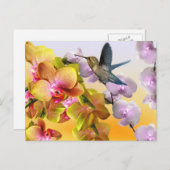 ハミングバード、紫のライラック、黄色のピンクの蘭 ポストカード (正面/裏面)