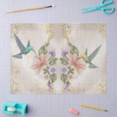 ハミングバード、花とスクロール作業の切り離し 薄葉紙 (クラフト)