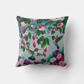 ハミングバードin明るい赤紫色フラワーガーデン クッション (裏面)