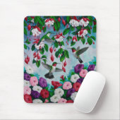 ハミングバードin明るい赤紫色フラワーガーデン マウスパッド (マウス)