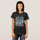 ハミングバードin明るい赤紫色フラワーガーデン tシャツ (正面フル)