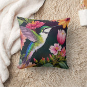 ハミングバ数々のードカラーフラワーアート クッション (ブランケット)