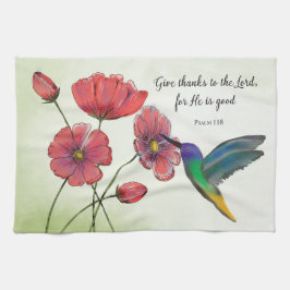 ハミングバ考えードで宗教的な花 キッチンタオル