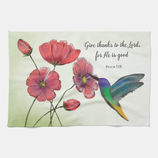 ハミングバ考えードで宗教的な花 キッチンタオル (横)
