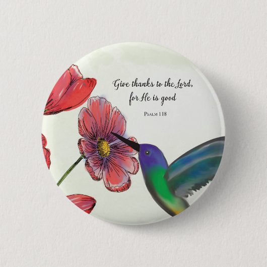 ハミングバ考えードで宗教的な花 缶バッジ (正面)
