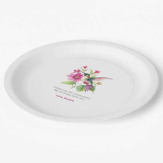 ハミングバ魅力的ードフローラブーケ誕生日パーティー ペーパープレート (アングル)