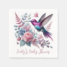 ハミングバ鮮やかードとピンクの開花赤ちゃんシャワー スタンダードカクテルナプキン
