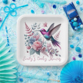 ハミングバ鮮やかードとピンクの開花赤ちゃんシャワー ペーパープレート (パーティー)