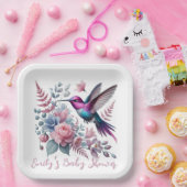 ハミングバ鮮やかードとピンクの開花赤ちゃんシャワー ペーパープレート (パーティー)