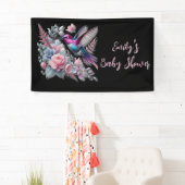 ハミングバ鮮やかードとピンクの開花赤ちゃんシャワー 横断幕 (インサイチュ)