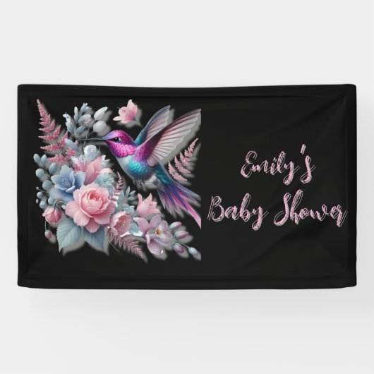 ハミングバ鮮やかードとピンクの開花赤ちゃんシャワー 横断幕 (横)