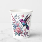 ハミングバ鮮やかードとピンクの開花赤ちゃんシャワー 紙コップ (裏面)