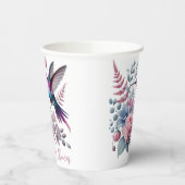 ハミングバ鮮やかードとピンクの開花赤ちゃんシャワー 紙コップ (左)