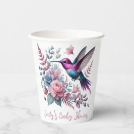 ハミングバ鮮やかードとピンクの開花赤ちゃんシャワー 紙コップ