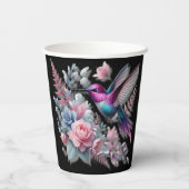 ハミングバ鮮やかードとピンクの開花赤ちゃんシャワー 紙コップ (裏面)