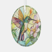 ハミングバ鮮やかードステンド ガラスオーナメント (正面左)