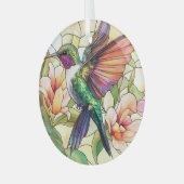 ハミングバ鮮やかードステンド ガラスオーナメント (正面左)