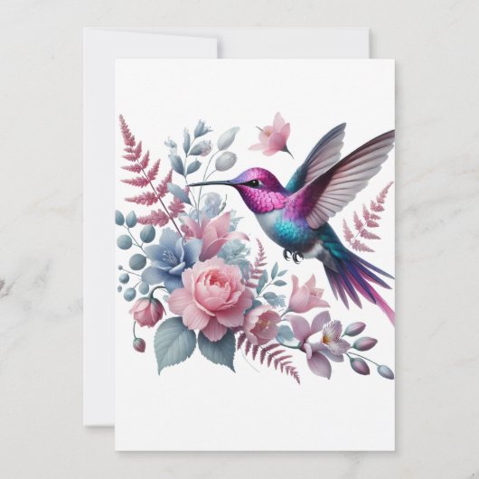 ハミングバ鮮やかードピンク開花ガールベビーシャワー 招待状 (裏面)