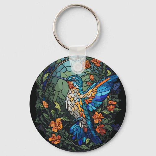 ハミング飛んでいる鳥ステンドガカラフルラス キーホルダー (正面)