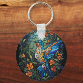ハミング飛んでいる鳥ステンドガカラフルラス キーホルダー (裏面)