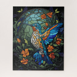 ハミング飛んでいる鳥ステンドガカラフルラス ジグソーパズル