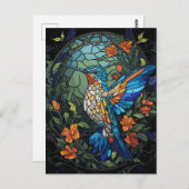 ハミング飛んでいる鳥ステンドガカラフルラス ポストカード (正面/裏面)