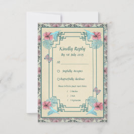 ハミング鳥とハイビスカス – 結婚の応答カード 出欠カード