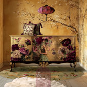 ハミング鳥とフローラ、バーガンディと金ゴールド背景 薄葉紙