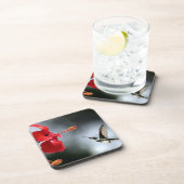 ハミング鳥と赤い花 コースター (右側)