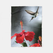 ハミング鳥と赤い花 フリースブランケット (正面)