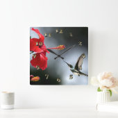 ハミング鳥と赤い花 ラージ壁時計 (ホーム)