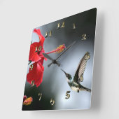 ハミング鳥と赤い花 ラージ壁時計 (傾斜)