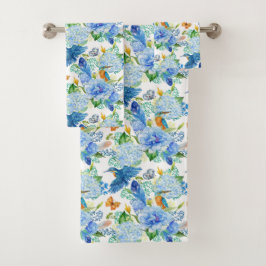ハミング鳥と青あじさいタオル バスタオルセット