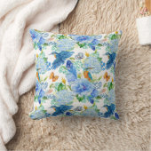 ハミング鳥と青あじさい クッション (ブランケット)