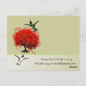 ハミング鳥の赤い木とハートと渦巻き ポストカード (裏面)