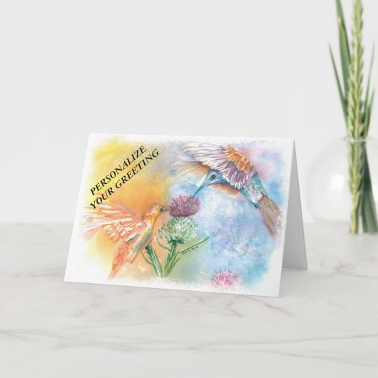 ハミング鳥カラフルのカスタマイズ可能なグリーティングカード カード (正面)